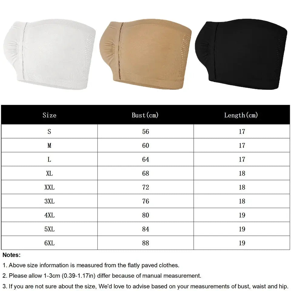 Simples Market women's plus-size strapless bandeau bra set in white, beige and black; seamless wireless bralette (3-pack)