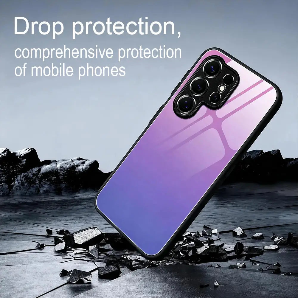 Gradient tempered-glass phone case for Samsung Galaxy S26 Ultra/S26 Plus, purple, shockproof bumper by Simples Market