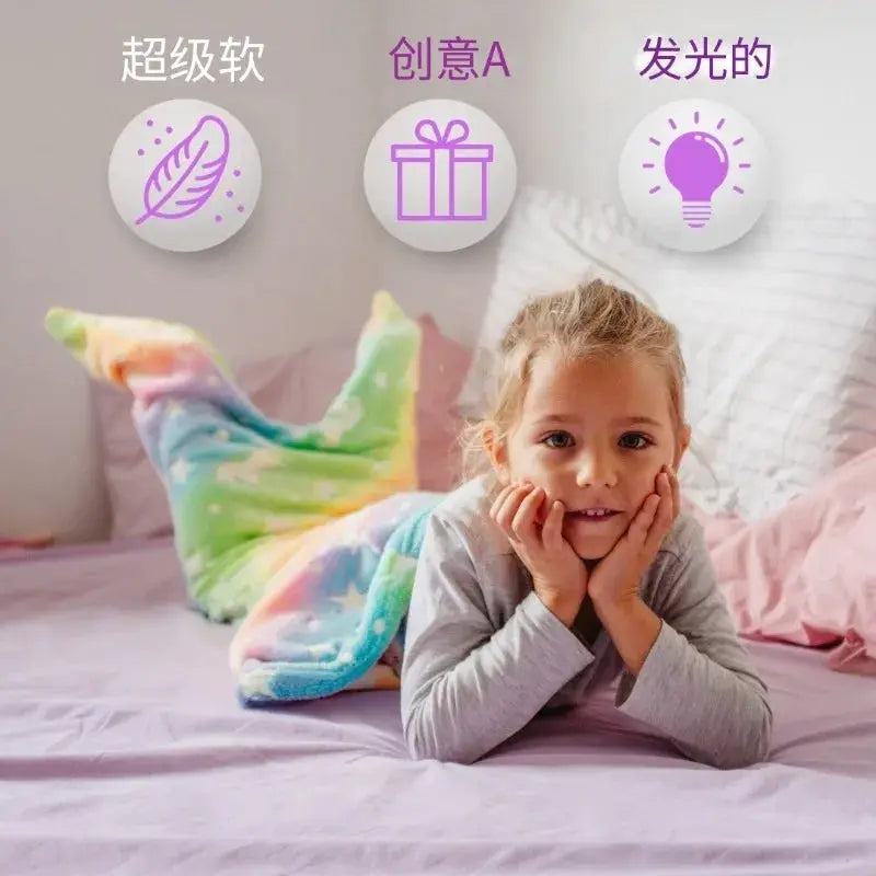 Night Glow Mermaid Tail Blanket For Kids Soft Flannel Fleece Wearable Companion Blanket All Seasons