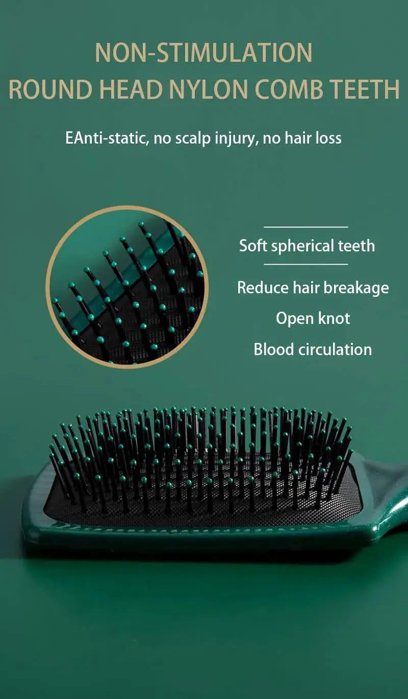 KLINA hair massage air cushion comb brush in green with black cushion and teal-tipped nylon teeth by Simples Market