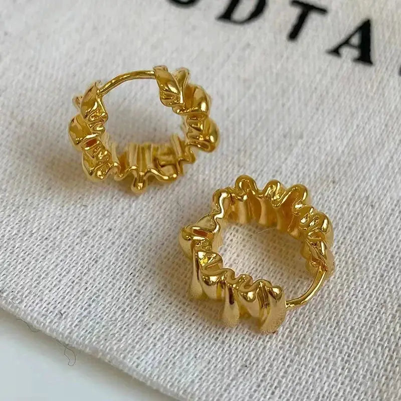 Irregular Wavy Pleated Hoop Earrings For Women Stainless Steel Gold Color Charm Dangle Jewelry Accessories Gift
