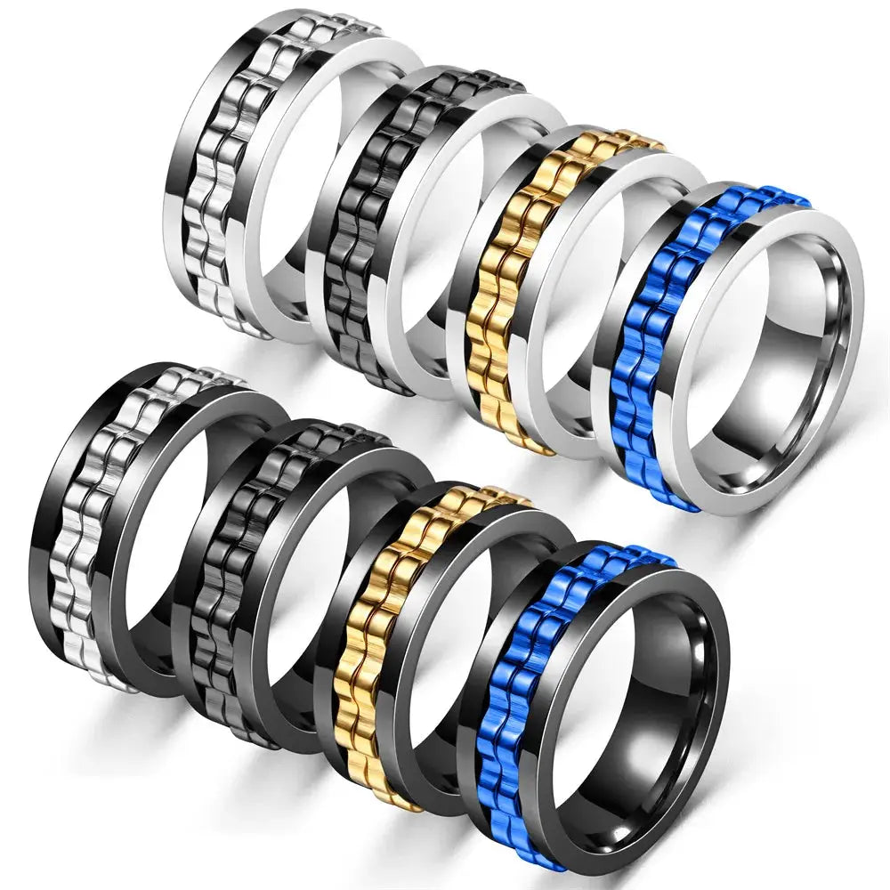Anti Stress Stainless Steel Ring For Men Gear Rotating Anxiety Relief Spinning Fidget Ring Punk Jewelry Size 6 13