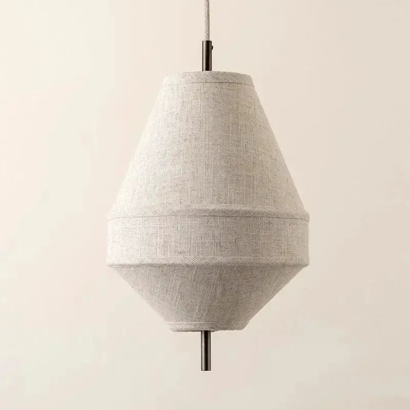 Japanese Wabi Sabi fabric pendant light in natural beige with woven texture and lantern shape