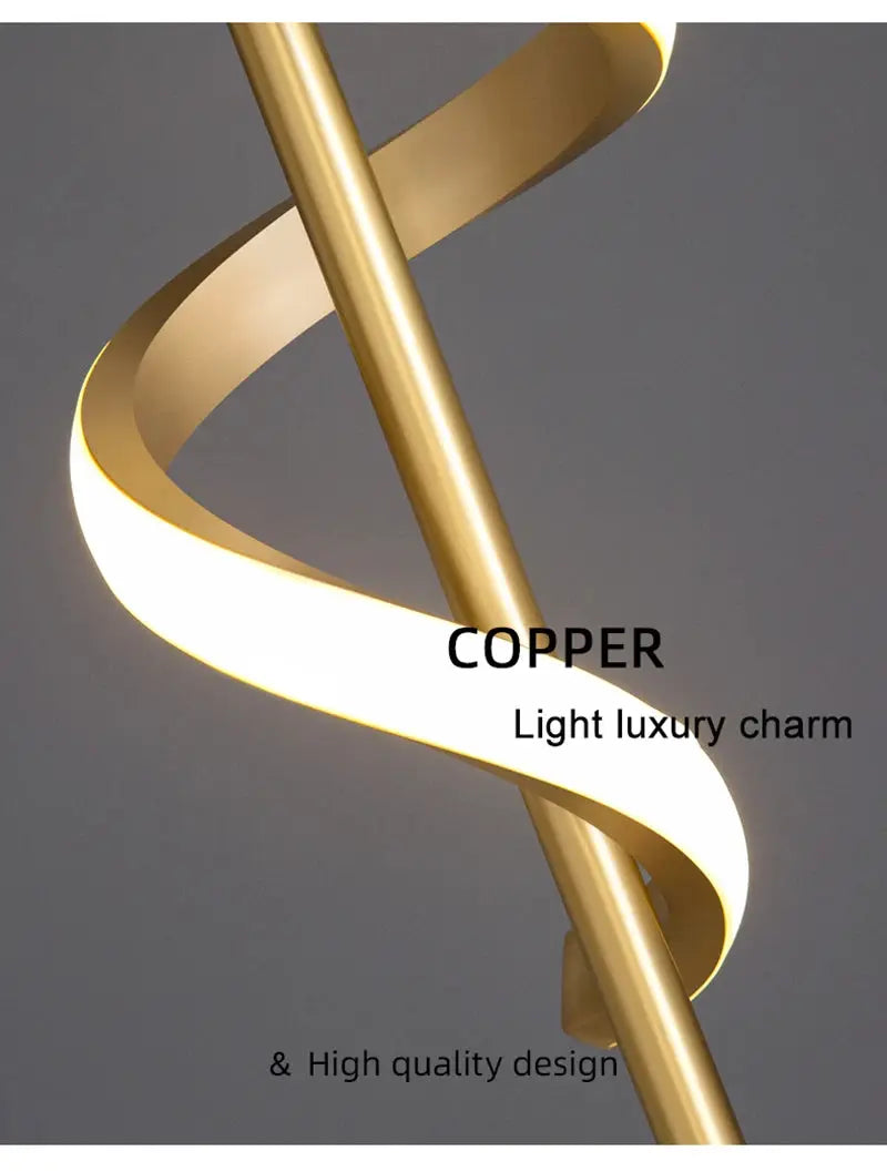 Copper LED pendant light by Simples Market with spiral ribbon design for ceiling décor