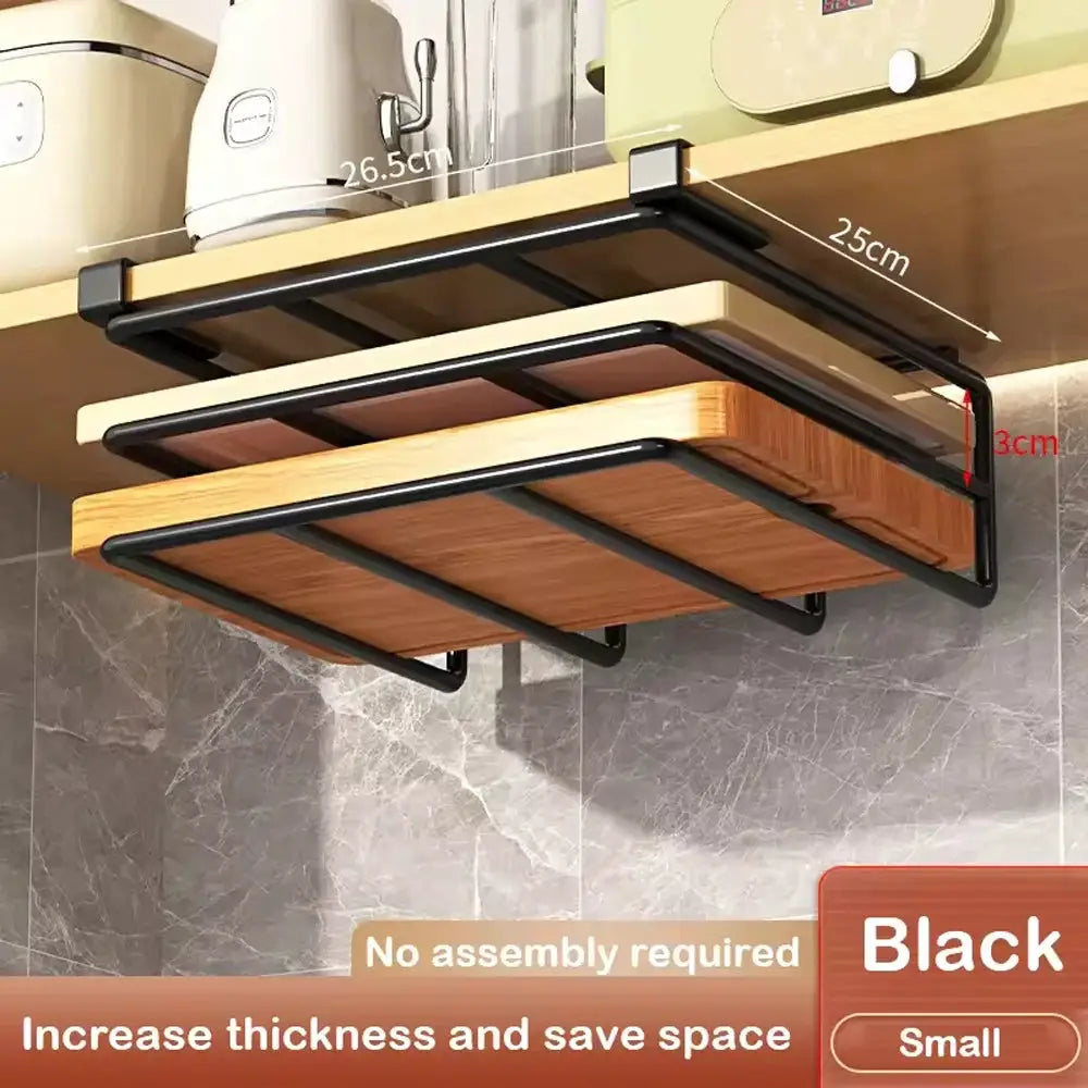 KitchenZen Under Cabinet Hanging Organizer Rack For Kitchen Storage Ideal For Cutting Boards Paper Towels Rags And More