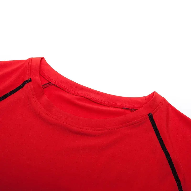 Simples Market men's red running compression T-shirt with black seam piping, short sleeve athletic top