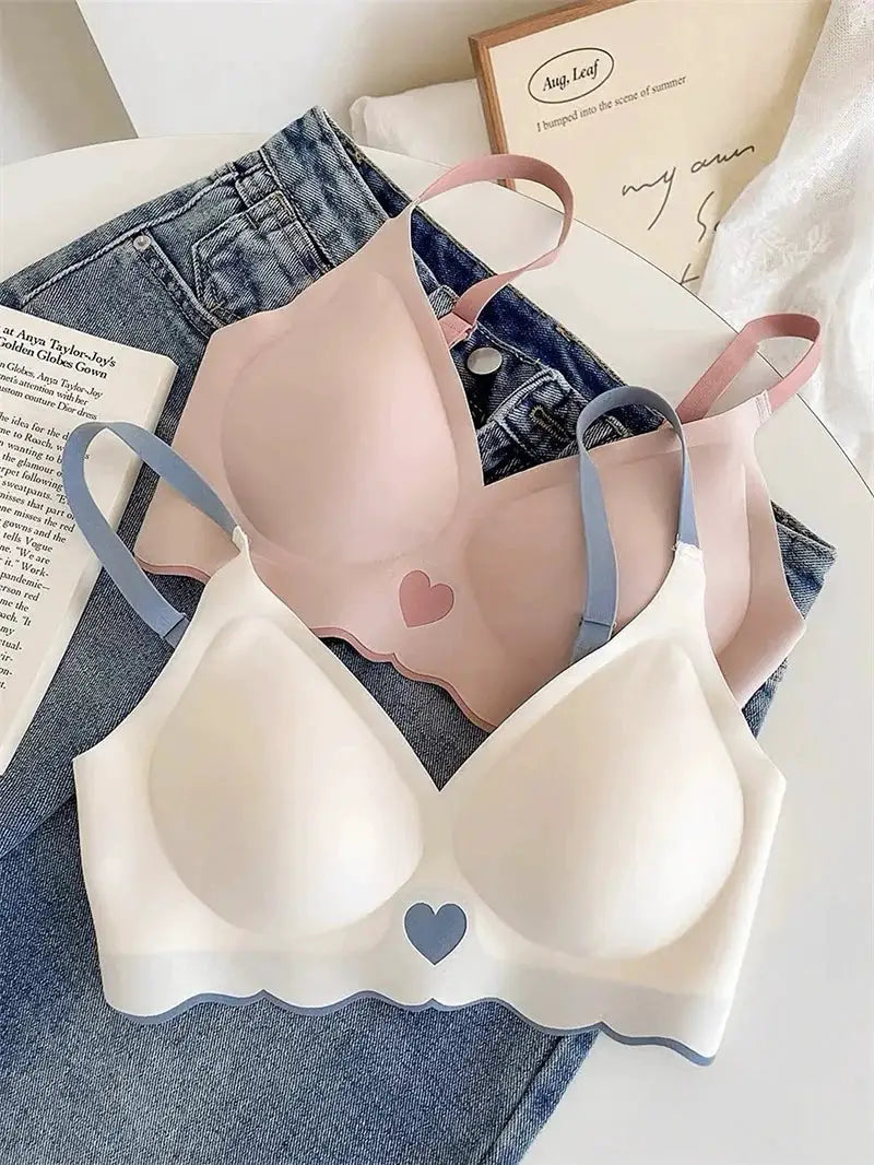 Two Simples Market women seamless push-up bralettes with adjustable straps, underwire, ice-silk in pink and white.