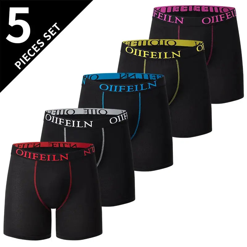 5-pack men's boxer briefs with colorful elastic waistbands on black fabric by Simples Market