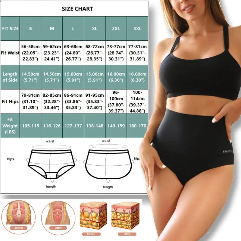 Large-size seamless high-waist shapewear briefs from Simples Market in black ice-silk fabric worn by a model