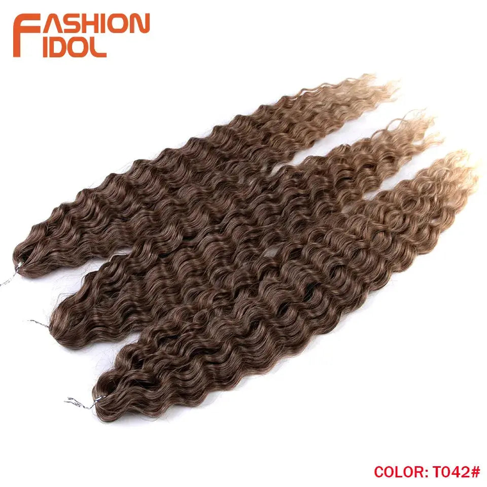 Ariel Hair Synthetic Twist Crochet Curly Water Wave braiding extensions, 24in, ombre brown to blonde, three bundles