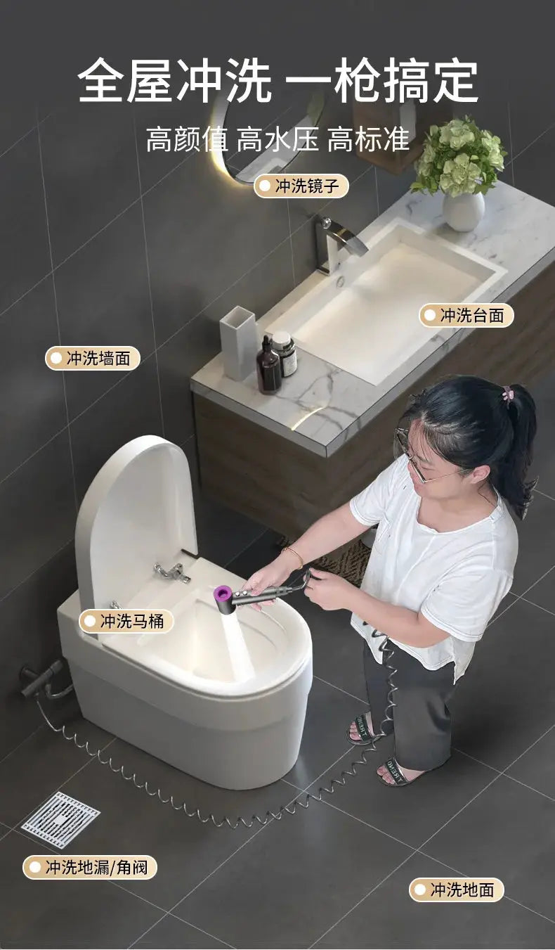Bidet spray gun set, Simples Market handheld toilet bidet with purple nozzle in a modern bathroom.