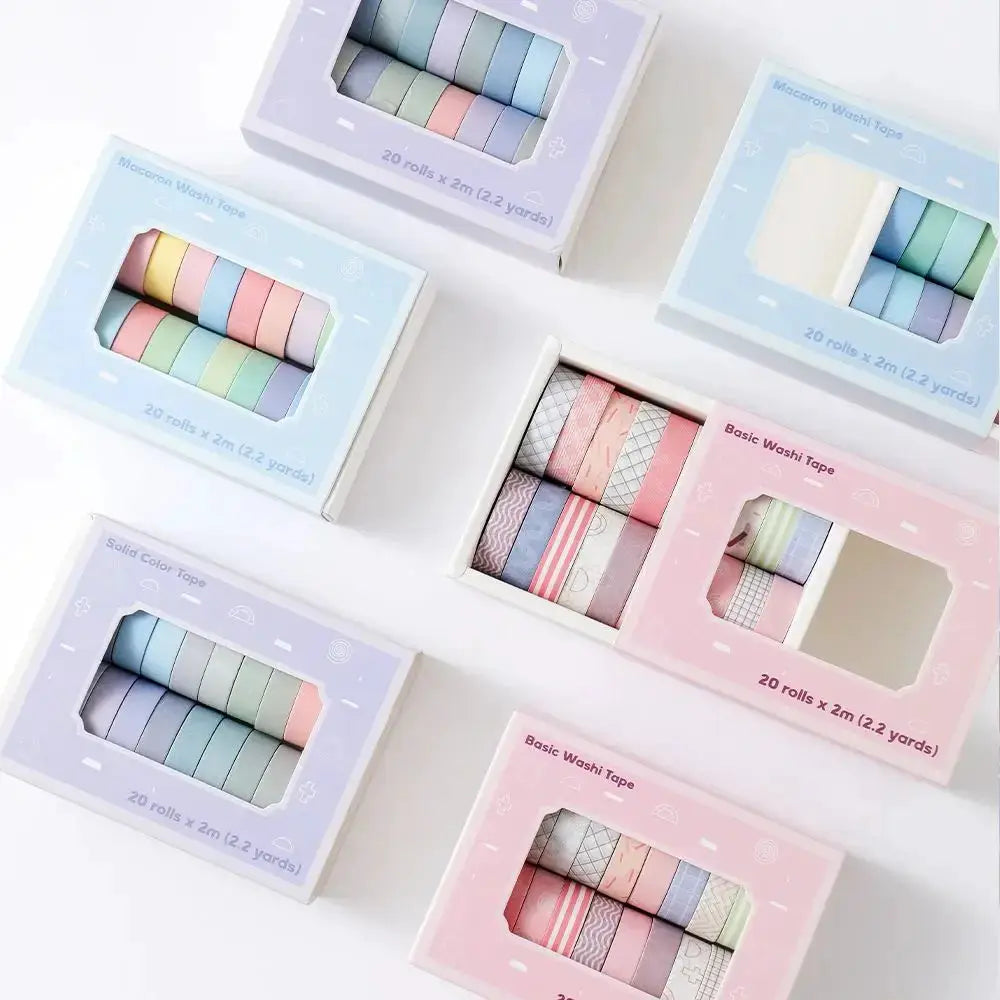 Simples Market 20 Rolls Colorful Slim Washi Tape Set, 10mm wide x 2m long, pastel tones for journaling