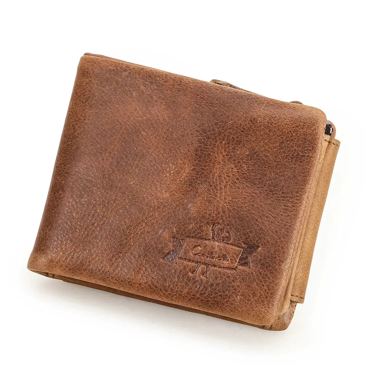 Contact's brown genuine Crazy Horse leather men's wallet with zip coin pocket