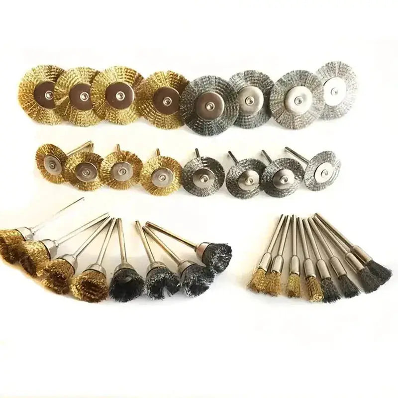 9 Piece Steel Wire And Brass Brush Rotary Tool Kit For Dremel Polishing Grinding And Cleaning