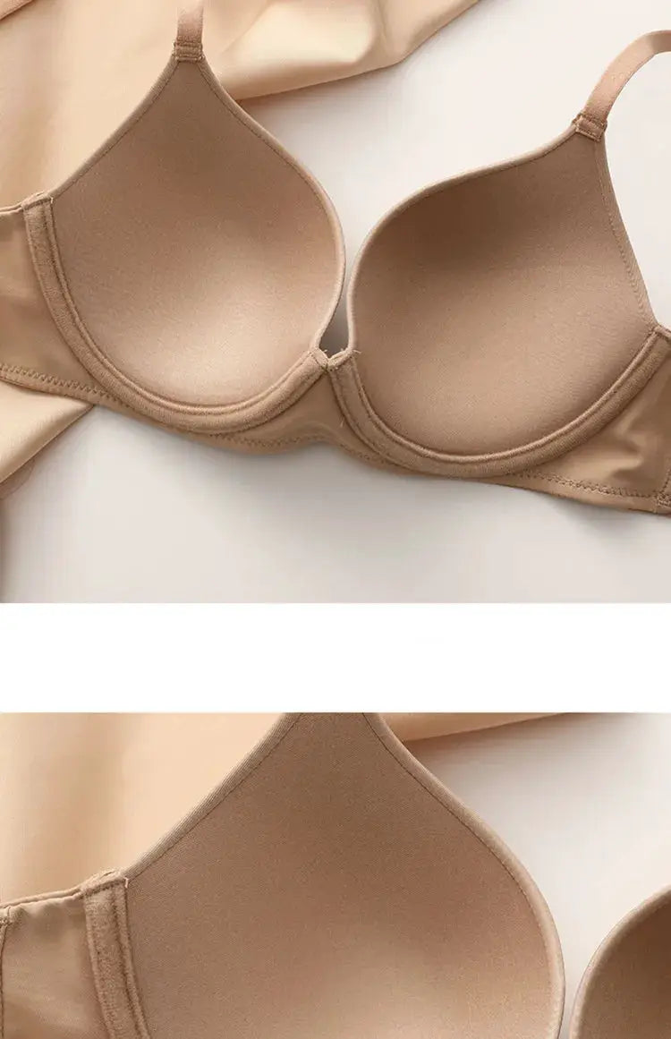 Plus size seamless push-up bra in beige, cotton blend; comfortable women's underwear