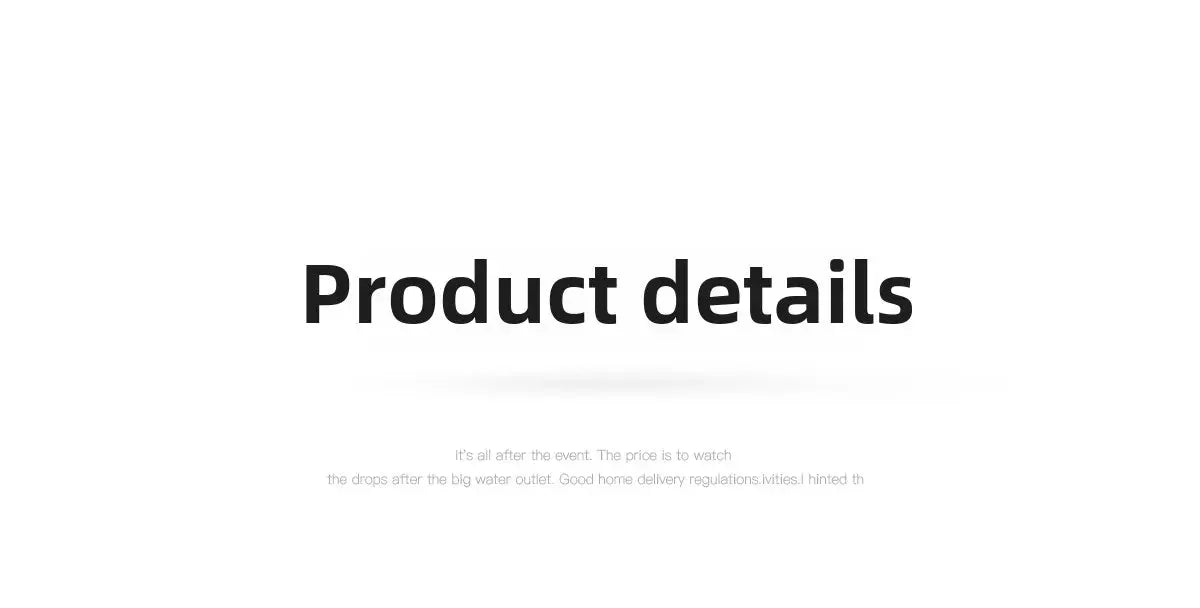 Product details banner with bold black text on white background and subtle shadow