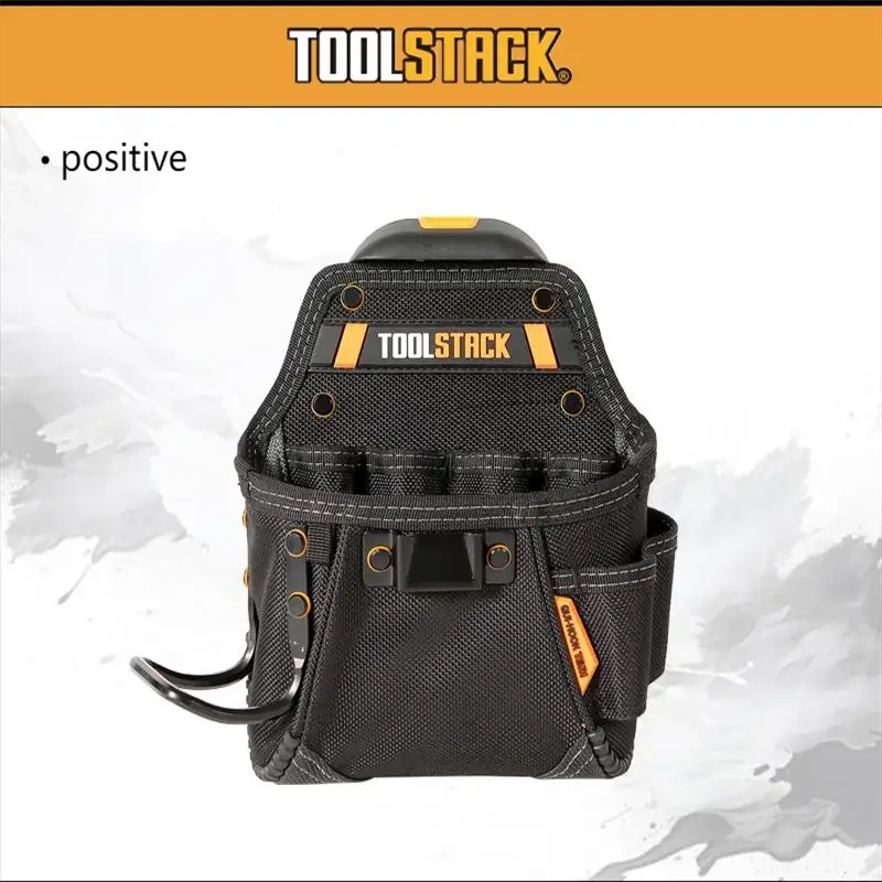 TOOLSTACK mini utility toolkit waist pouch in black Oxford fabric with orange accents and multiple pockets