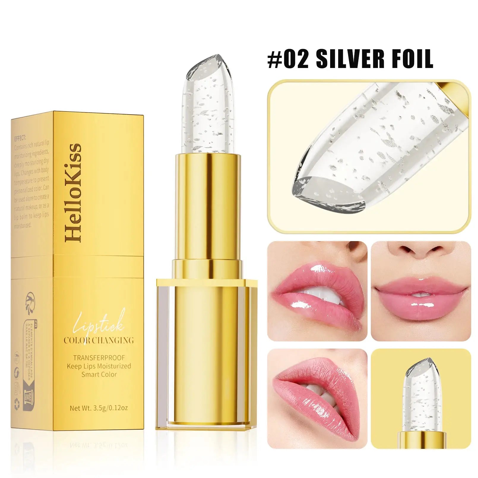 LumiLuxe Color Changing Lipstick PH Reactive Gold Crystal Lip Color With 24 Hour Moisturizing Gloss