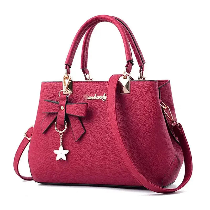 Simples Market plum bowknot luxury shoulder bag with dual top handles and detachable crossbody strap