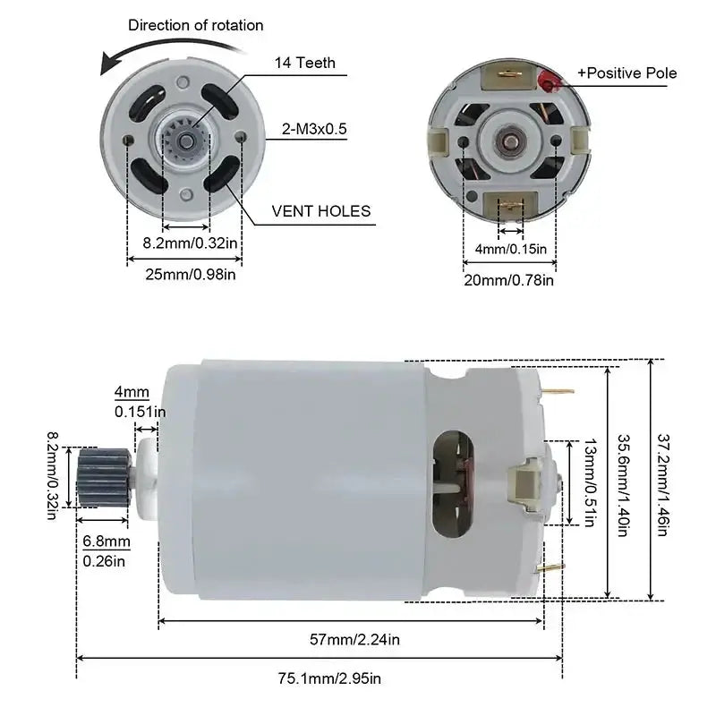 21V Brushed Motor Replacement Part With 14 Teeth For 4 Inch And 6 Inch Cordless Mini Logging Saws And Chainsaws
