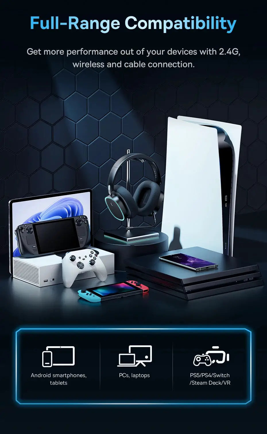 Baseus GH02 gaming wireless headset with mic, over-ear, RGB lighting
