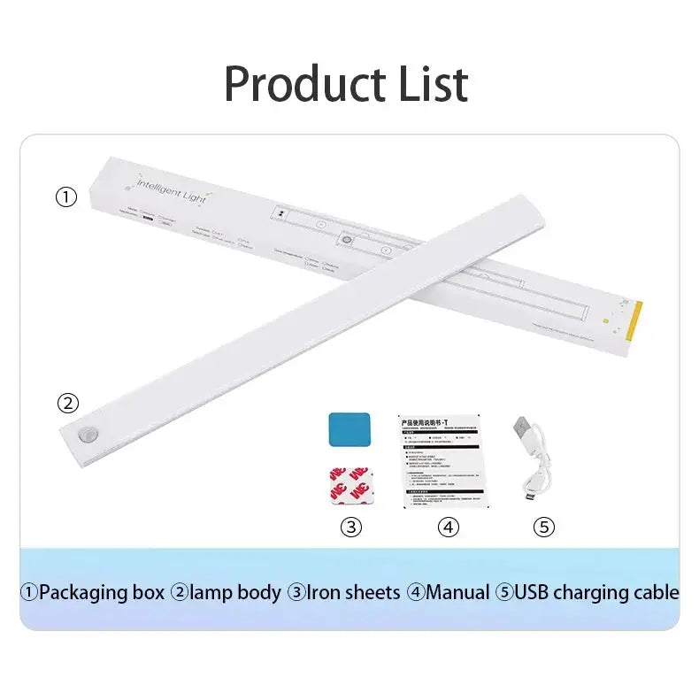 USB Rechargeable LED Bar Light With Motion Sensor For Kitchen Wardrobe Cabinet Lighting 30cm 40cm 50cm