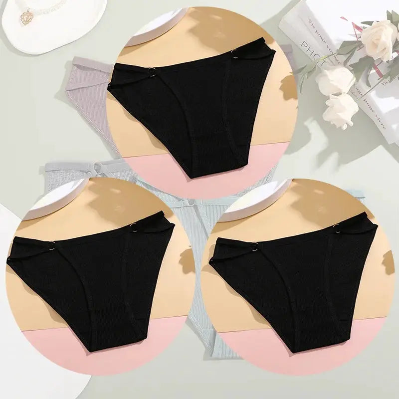 3-pack women's black cotton briefs with simple waistband detail