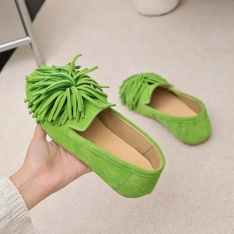 AIYUQI Women Genuine Leather Tassel Loafers Mary Jane Flat Shoes