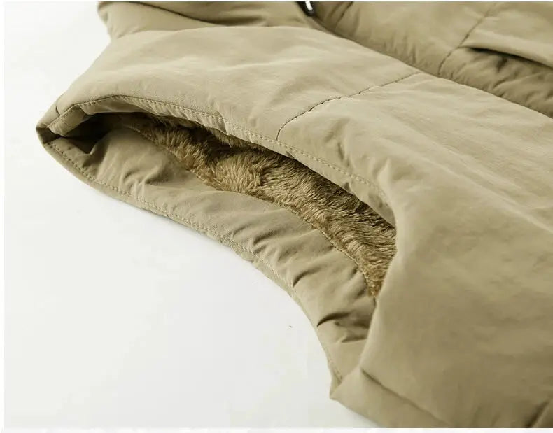 Men's Simples Market 6XL beige fleece-lined winter vest with faux fur interior