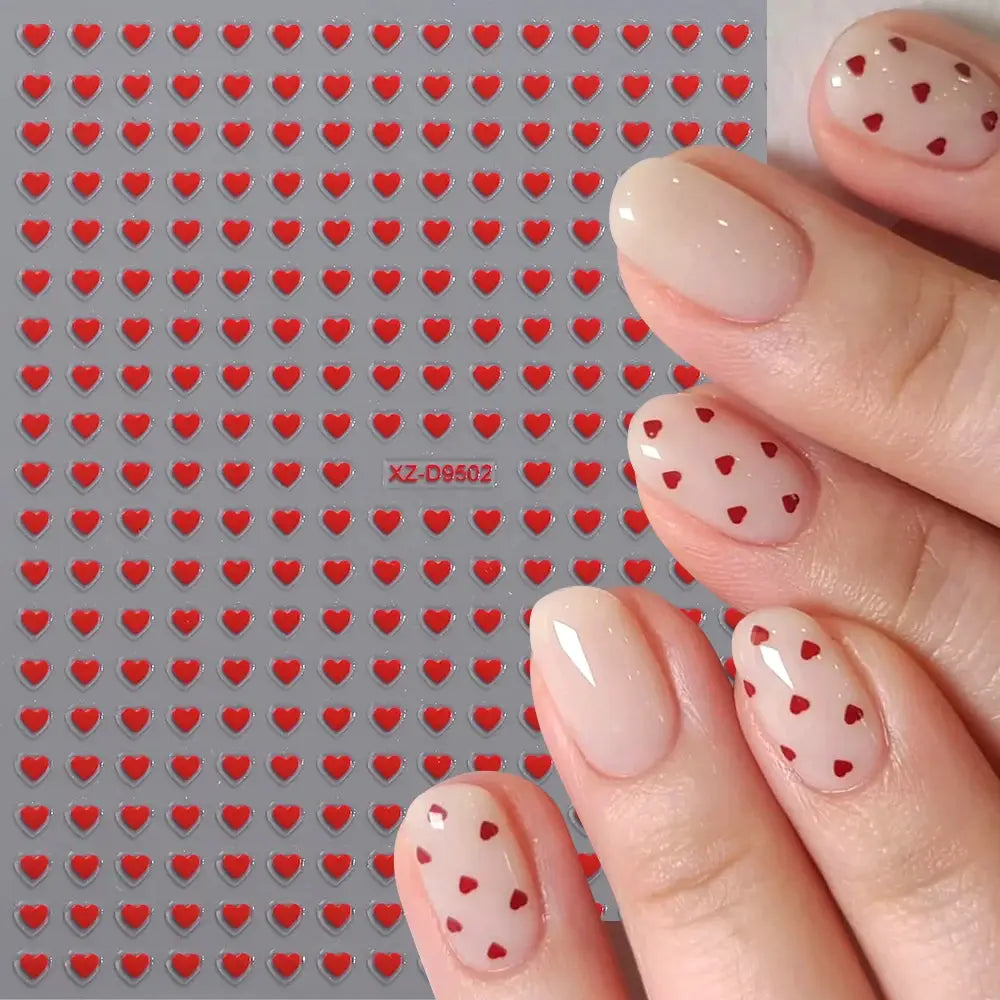 8pc red heart nail stickers set, self-adhesive manicure decals