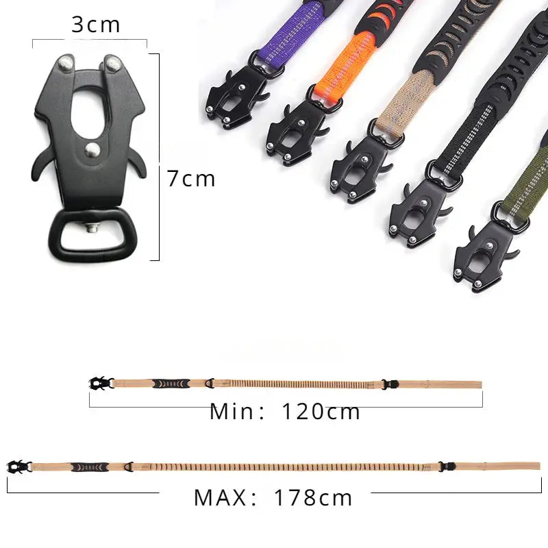Reflective Shock Absorbing Pet Leash For Large Dogs With Car Seatbelt Heavy Duty Tactical Bungee No Pull