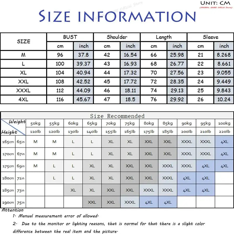 Men's polo t-shirt size information chart with bust, shoulder, length and sleeve measurements in cm (sizes M to 4XL)