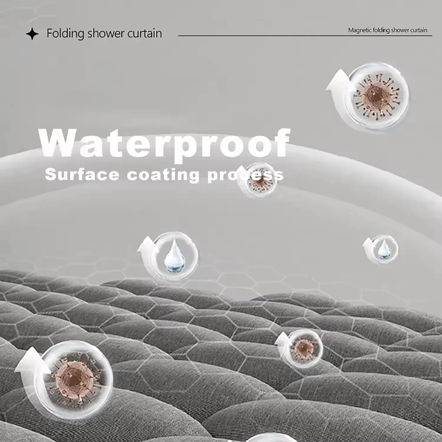 Foldable linen bath curtain with magnetic closures, waterproof coating for walk-in showers