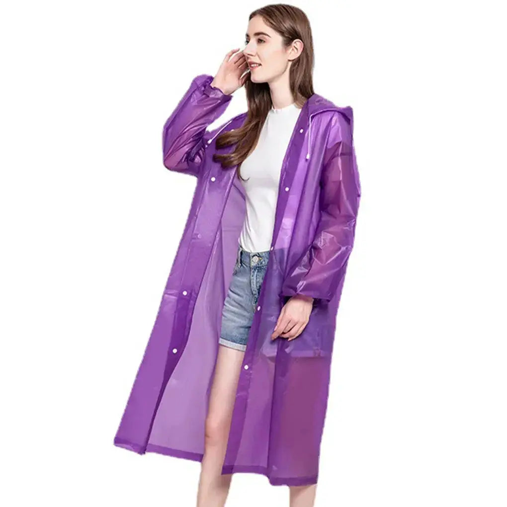 Premium EVA Unisex Raincoat 145 By 68 Cm Waterproof Thickened Rainwear For Men And Women Black Camping