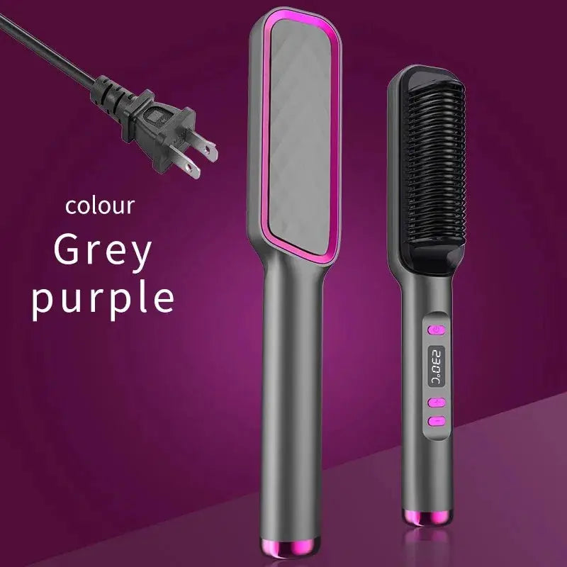 Simples Market 2-piece electric hot comb and straightening brush set in grey purple with digital display