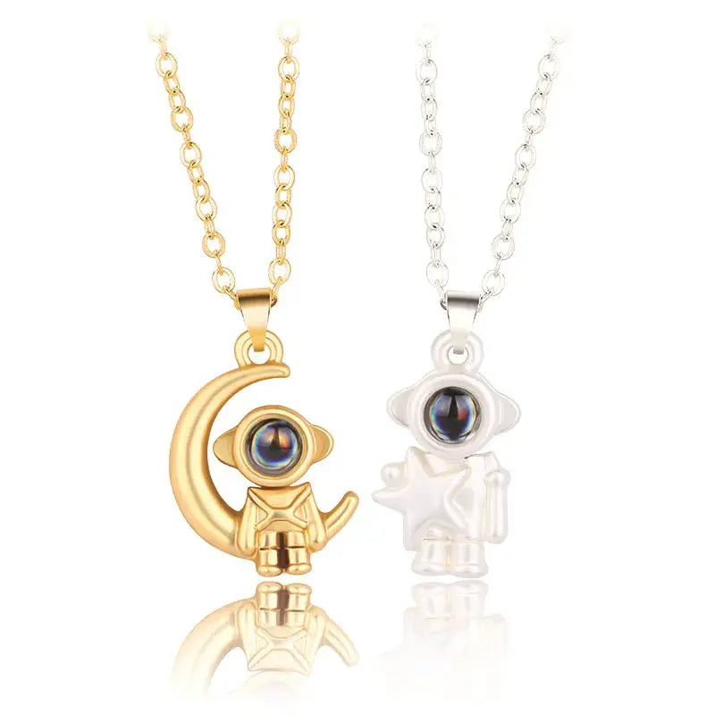 Couple Magnetic Heart Pendant Necklace Electrocardiogram Design Interlocking Hearts Valentines Gift
