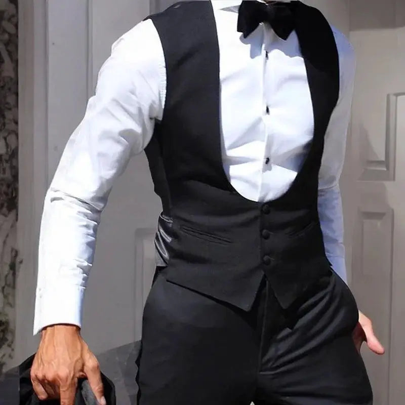 Black men's wedding waistcoat vest, slim-fit, solid color