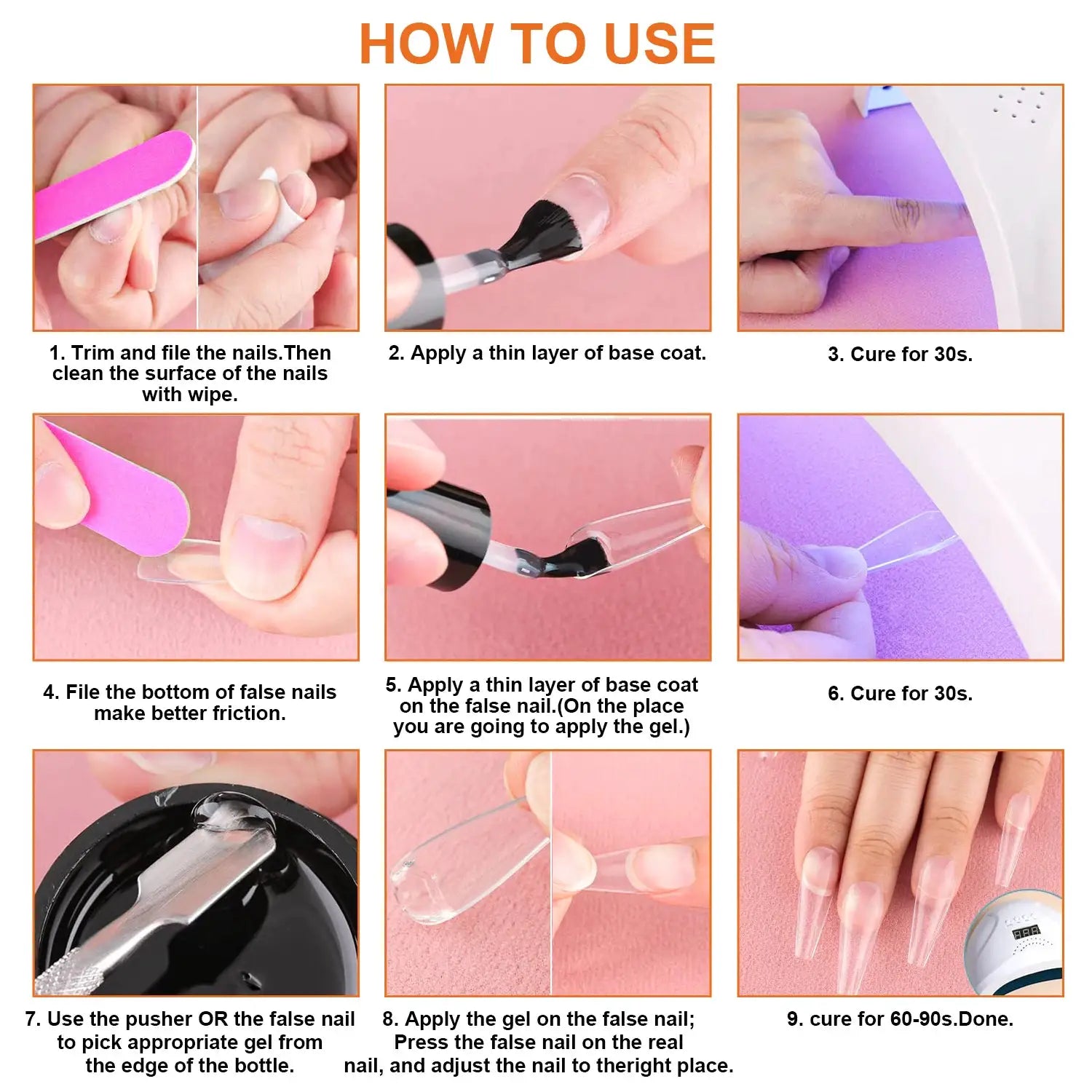 Nail Glue Gel For Press On Nails UV Light Cured Long Lasting Strong Adhesion Fake Nail Tips And Acrylic Nails