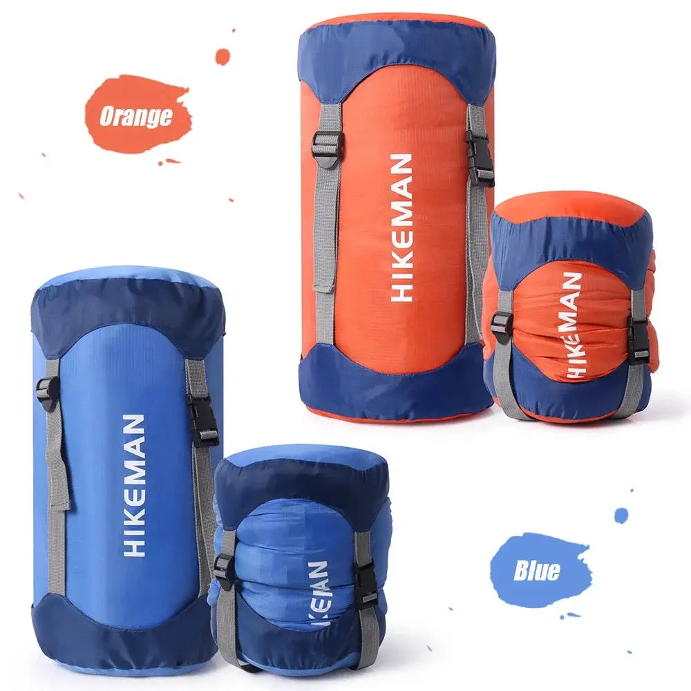 Sleeping bag compression storage bag set, four orange and blue ultra-light, waterproof; HIKEMAN branding; Simples Market