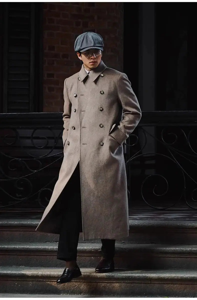 Mauroicardi long wool-blend double-breasted overcoat in beige for men