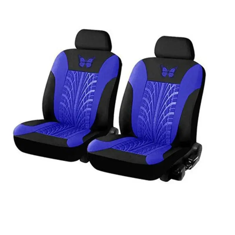 Car seat cover full set; pair of blue and black front seat covers with butterfly embroidery by Simples Market