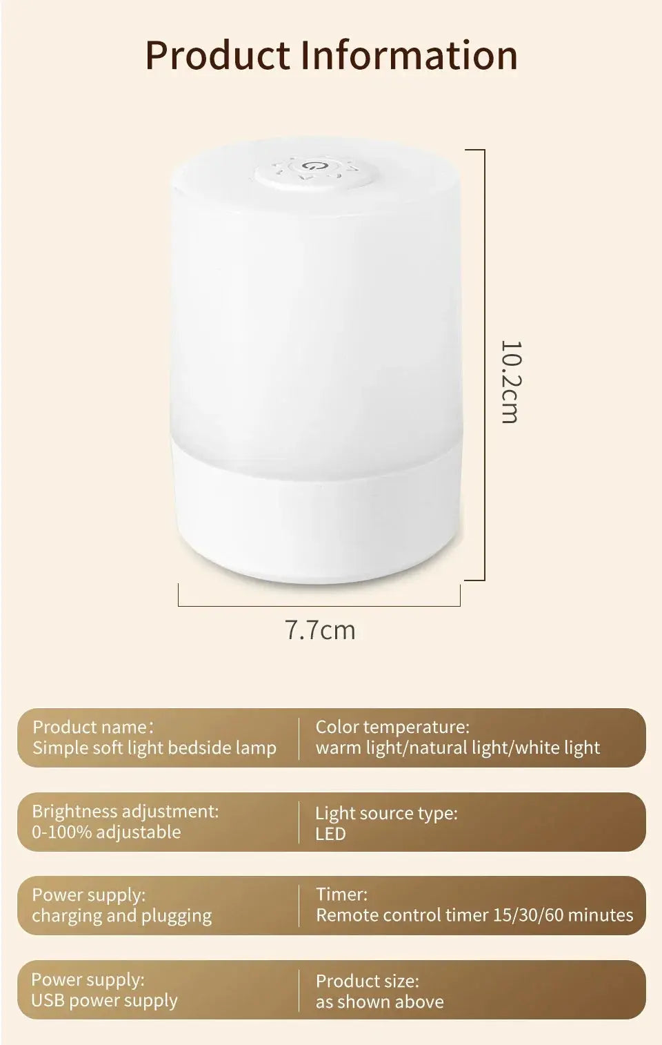 Bedside LED touch night light lamp by Simples Market; rechargeable, dimmable white desk lamp