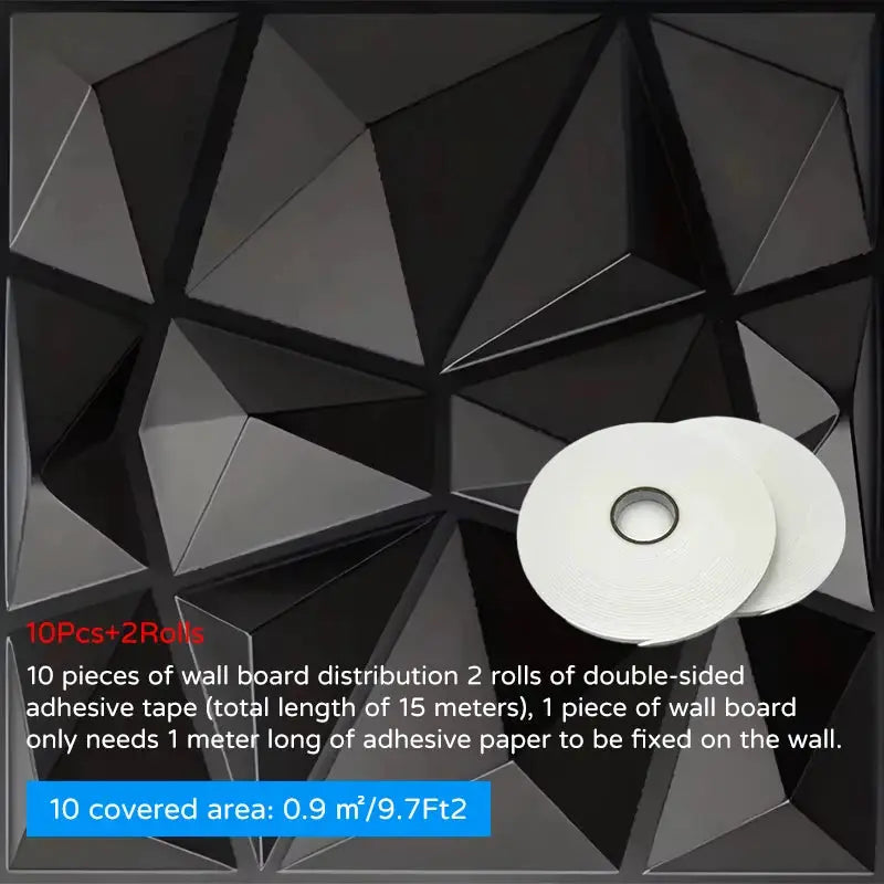 10Pcs 30x30cm 3D wall panels in black/gray by Simples Market with 2 rolls adhesive tape