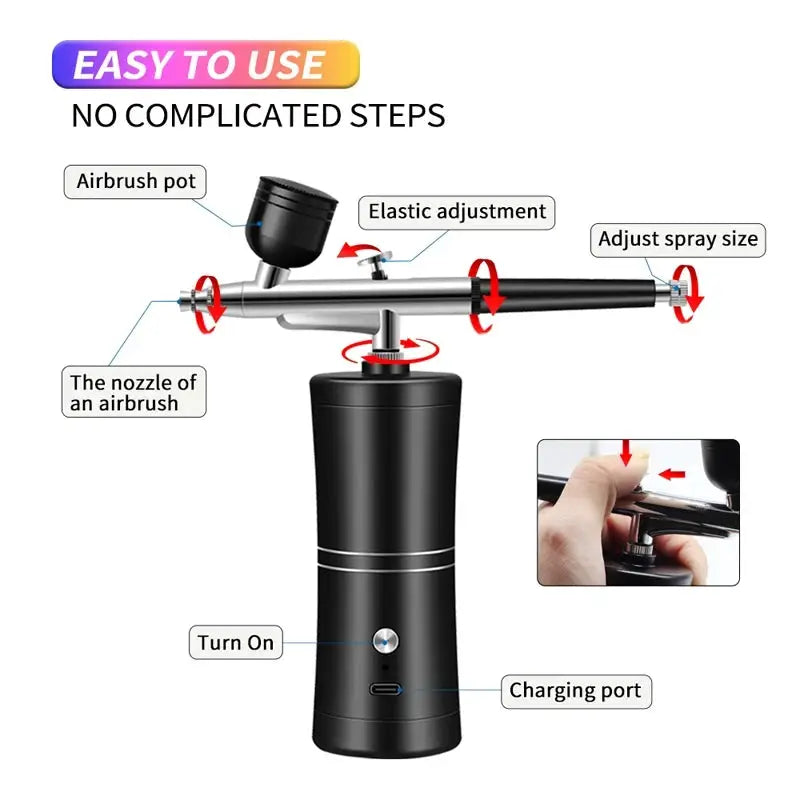 Portable Rechargeable Wireless Airbrush Compressor Single Action Spray Gun For Face Beauty Nail Art Tattoos Cake Paint