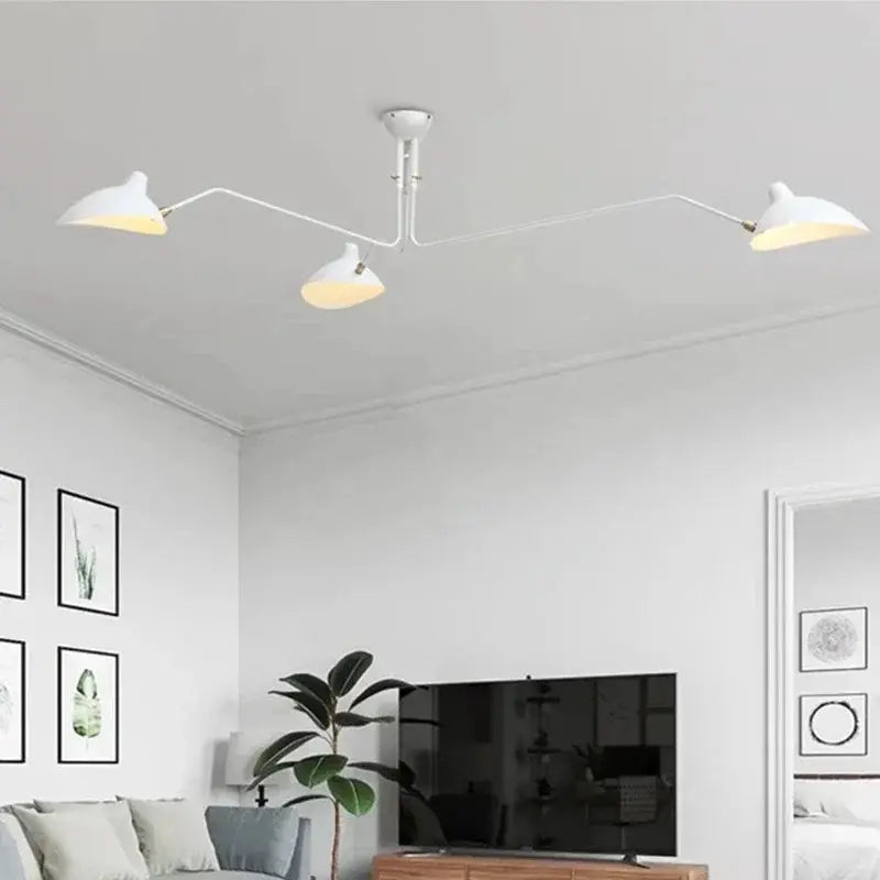 Modern three-arm spider pendant light in white metal, LED ceiling lamp for living room