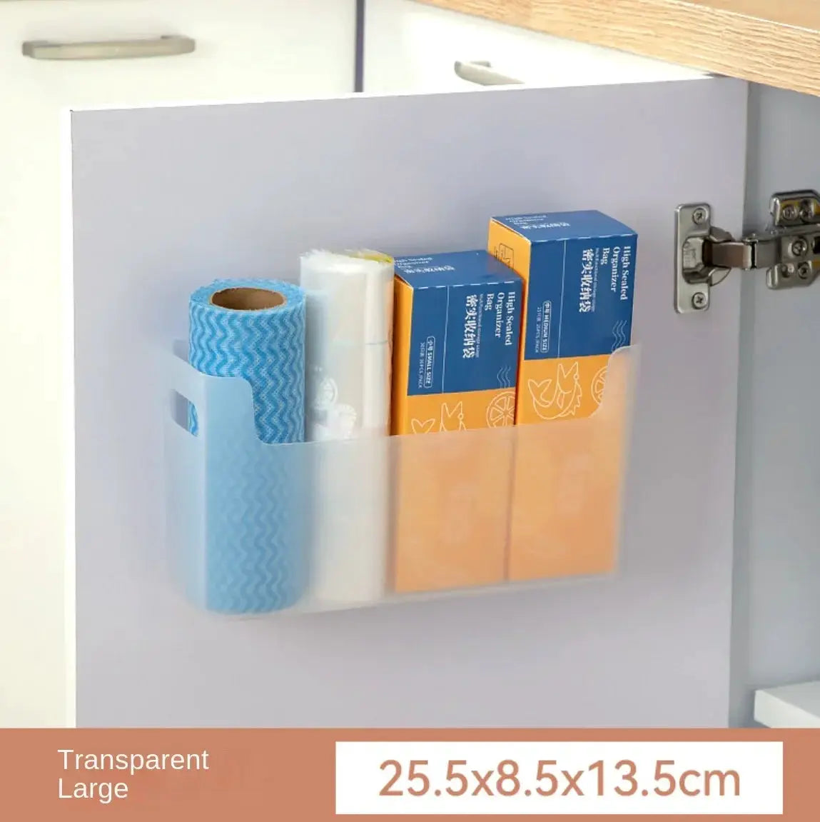 Simples Market transparent inside-cabinet cling film rack with rolls and spice boxes, kitchen organizer