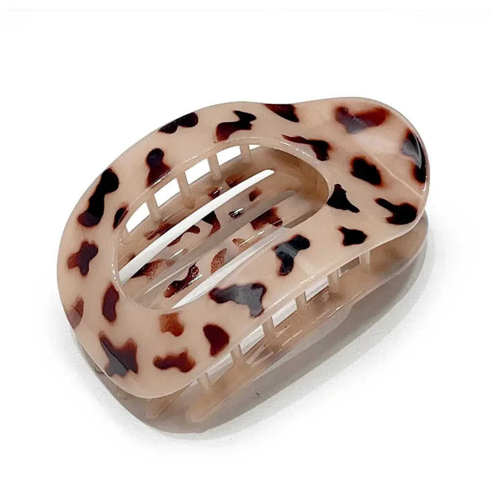 LuxeHair Oval Leopard Hair Claw Clip Curved Matte Acrylic For Secure All Day Hair Styling