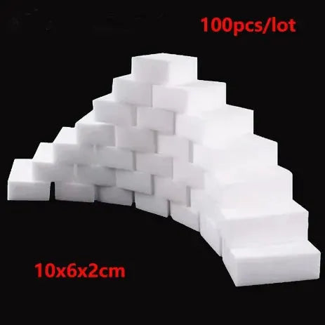 Double-sided kitchen scouring pads; white sponge scrubbers, 10x6x2 cm, 100pcs/lot