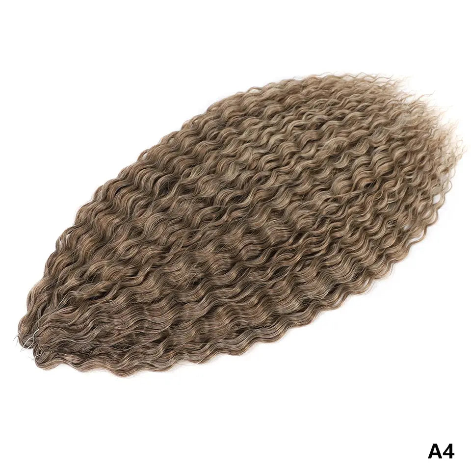 Ariel Curls water-wave crochet hair extensions in ombre blonde-brown, synthetic Afro curls