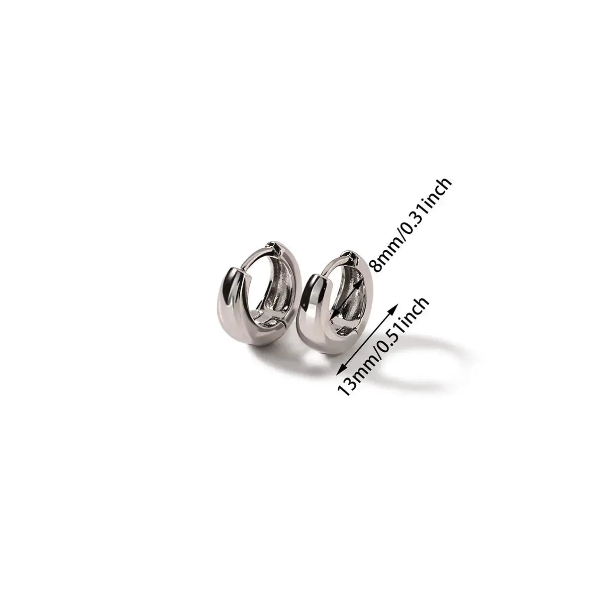 Simples Market classic hoop earrings for women; silver stainless steel chunky hoops with 13mm outer diameter (8mm inner).